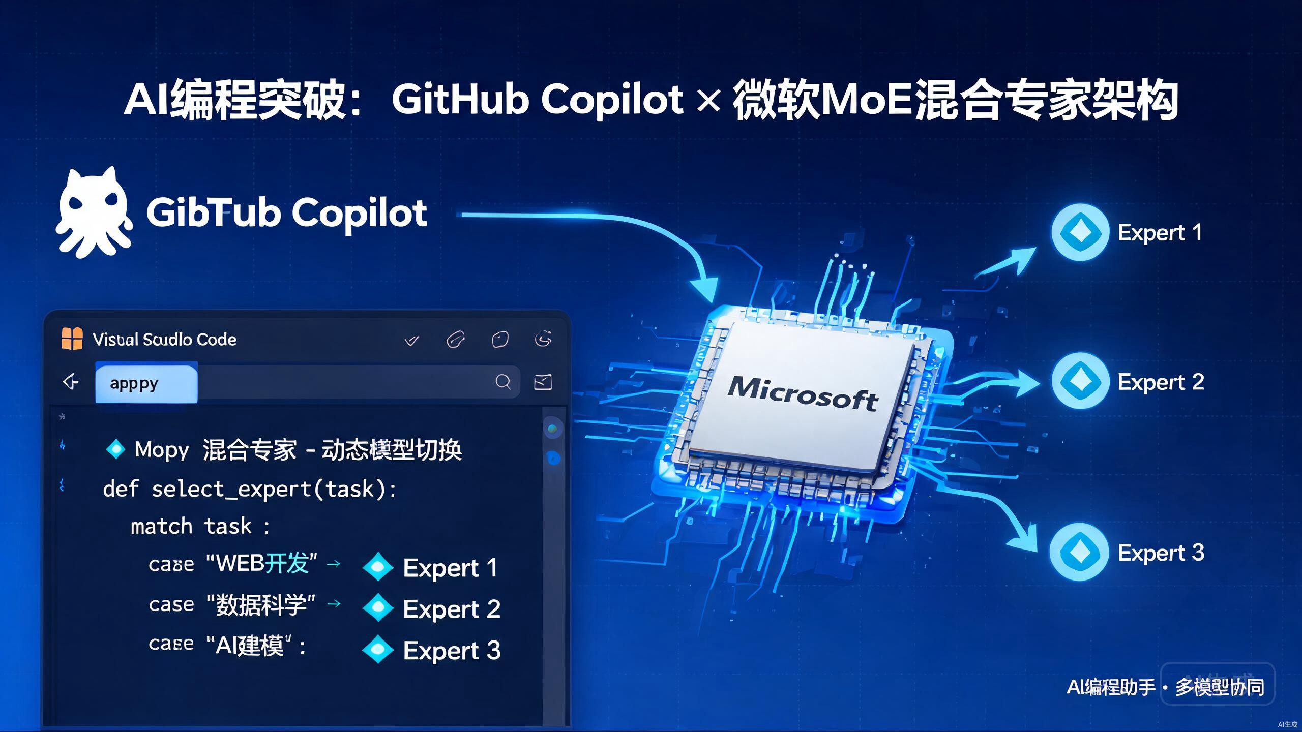 GitHub Copilot本月正式切换至微软自研Project Polaris模型，MoE架构搭配Maia芯片切断OpenAI依赖