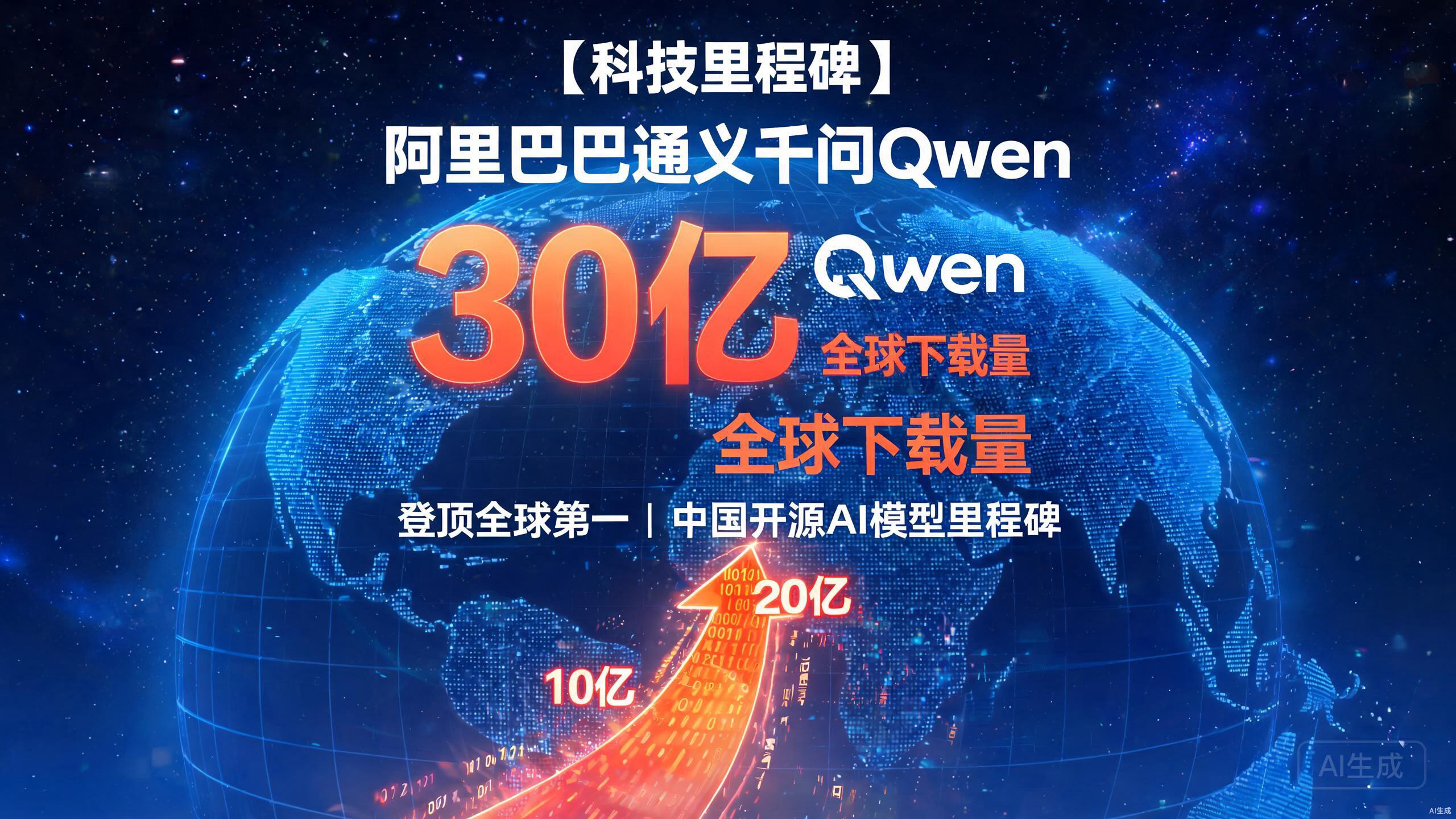 阿里Qwen开源模型全球下载量突破30亿次，超越Meta和谷歌登顶全球第一