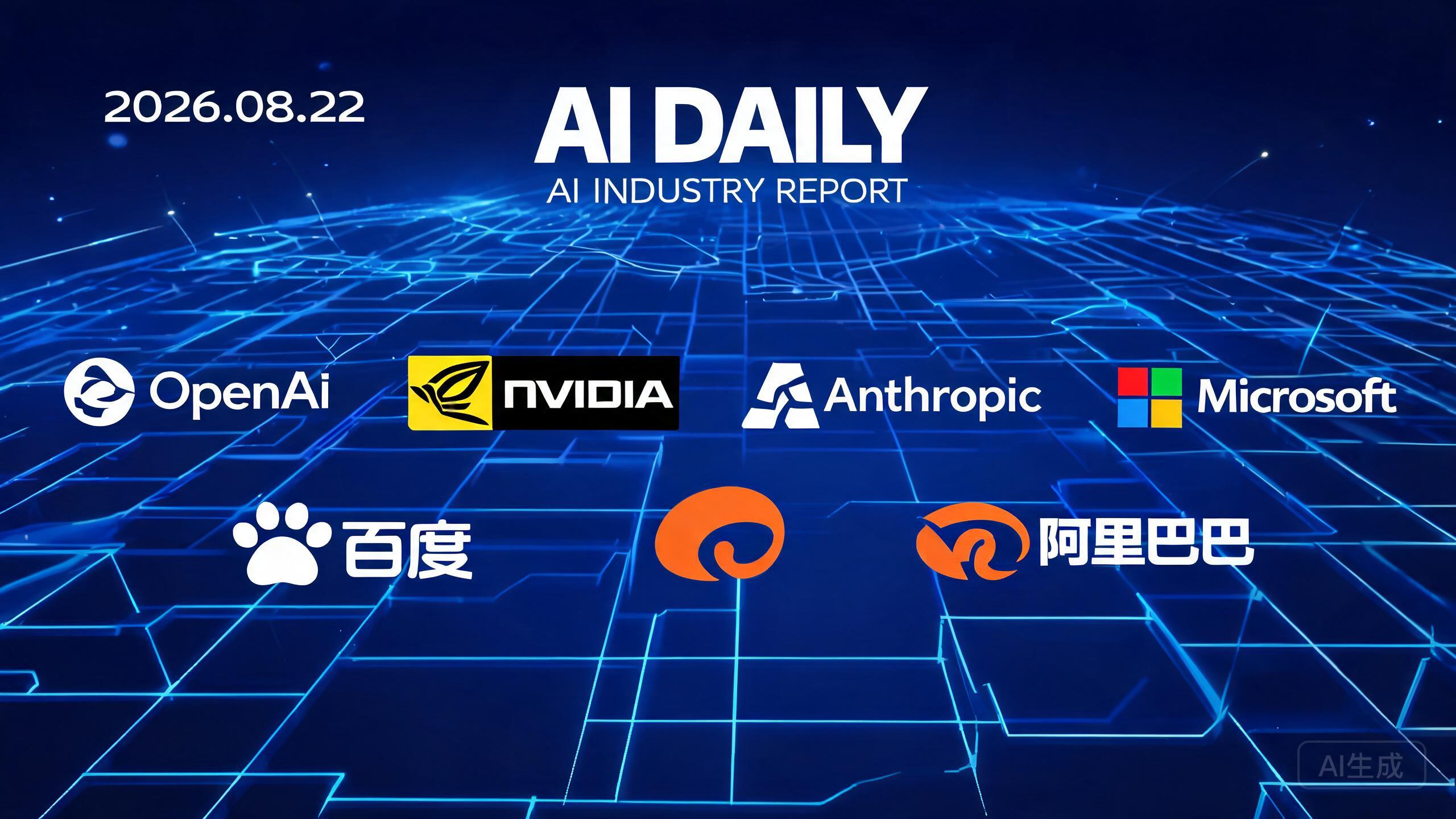 AI日报 2026-08-22（最终版）：英伟达Vera Rubin量产交付微软、AVO智能体ARC-AGI满分、60亿锁定Poolside、Anthropic自研芯片、OpenAI降价20%、百度阿里AI云高增长